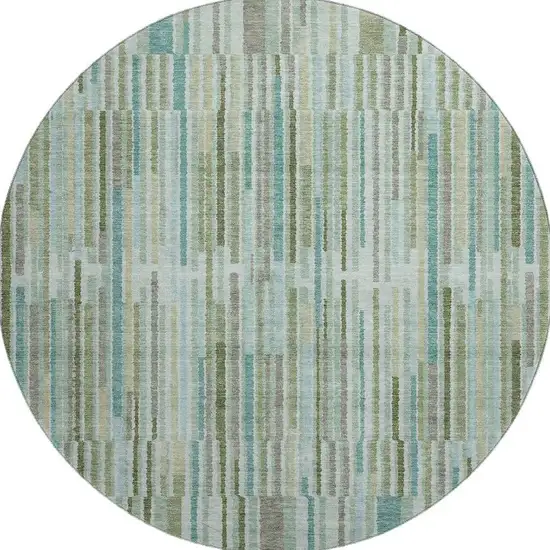 8' Sage And Teal Striped Washable Round Rug With UV Protection Photo 3
