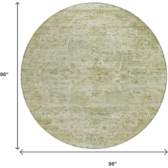 8' Sage And Wheat Round Medallion Washable Indoor Outdoor Area Rug Photo 9