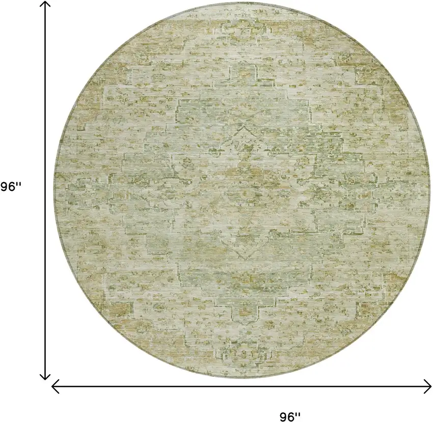 8' Sage And Wheat Round Medallion Washable Indoor Outdoor Area Rug Photo 9