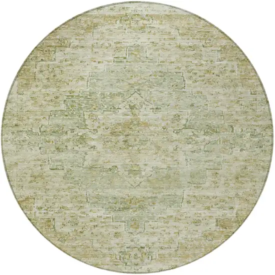 8' Sage And Wheat Round Medallion Washable Indoor Outdoor Area Rug Photo 3