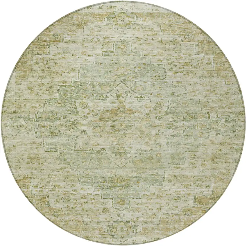 8' Sage And Wheat Round Medallion Washable Indoor Outdoor Area Rug Photo 3