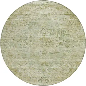 Photo of 8' Sage And Wheat Round Medallion Washable Indoor Outdoor Area Rug