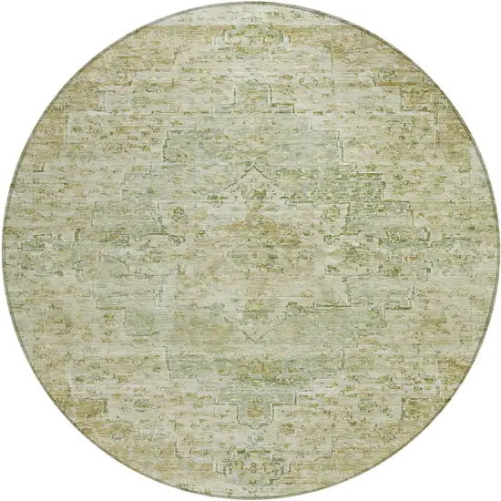 8' Sage And Wheat Round Medallion Washable Indoor Outdoor Area Rug Photo 1