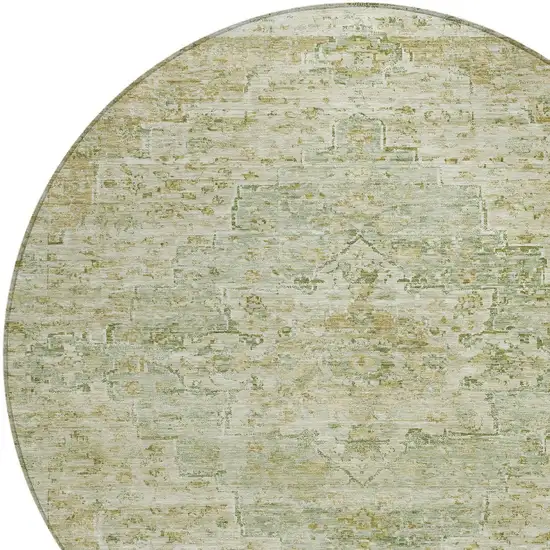 8' Sage And Wheat Round Medallion Washable Indoor Outdoor Area Rug Photo 9