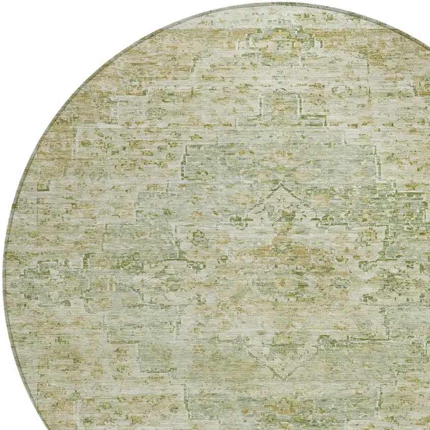 8' Sage And Wheat Round Medallion Washable Indoor Outdoor Area Rug Photo 9