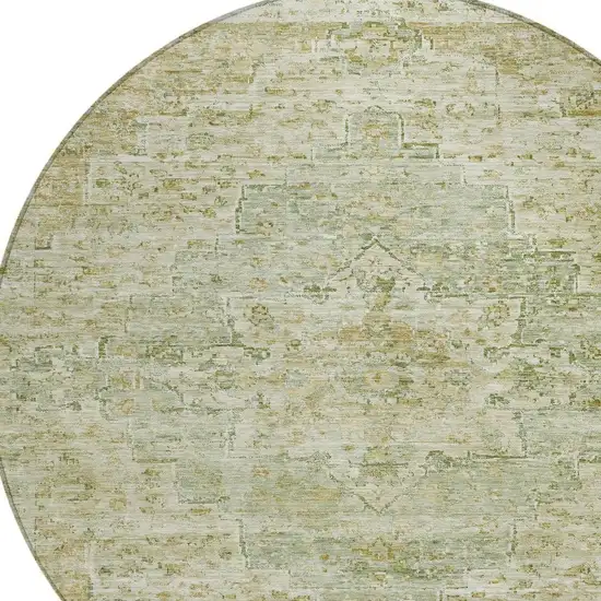 8' Sage And Wheat Round Medallion Washable Indoor Outdoor Area Rug Photo 4