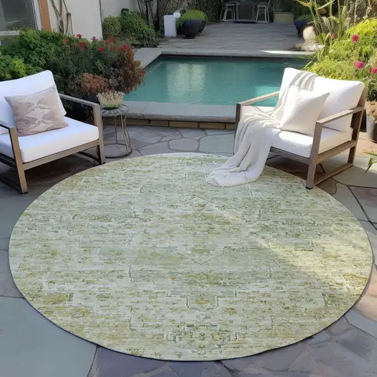 8' Sage And Wheat Round Medallion Washable Indoor Outdoor Area Rug Photo 6