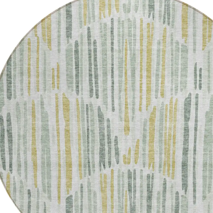 8' Sage Artichoke Green And Gold Round Abstract Washable Indoor Outdoor Area Rug Photo 5
