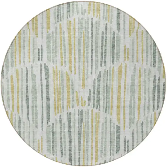 8' Sage Artichoke Green And Gold Round Abstract Washable Indoor Outdoor Area Rug Photo 6