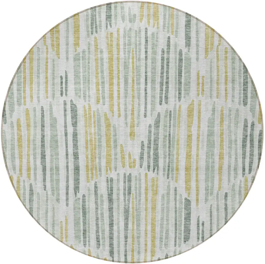 8' Sage Artichoke Green And Gold Round Abstract Washable Indoor Outdoor Area Rug Photo 6