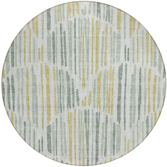 8' Sage Artichoke Green And Gold Round Abstract Washable Indoor Outdoor Area Rug Photo 2