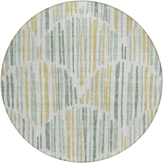 8' Sage Artichoke Green And Gold Round Abstract Washable Indoor Outdoor Area Rug Photo 2