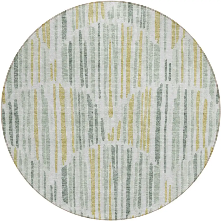 8' Sage Artichoke Green And Gold Round Abstract Washable Indoor Outdoor Area Rug Photo 2