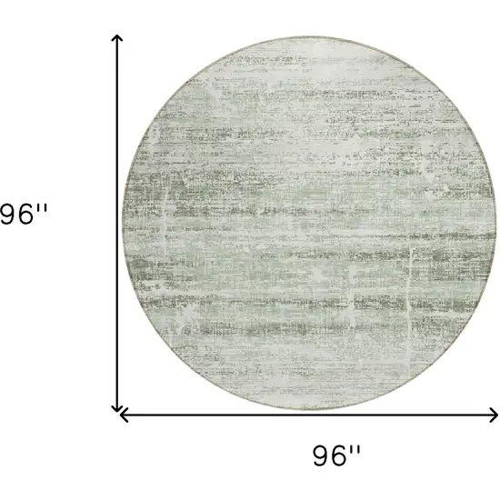 8' Sage Artichoke Green And Ivory Round Abstract Washable Indoor Outdoor Area Rug Photo 6