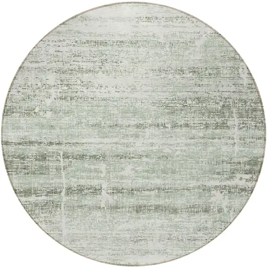 8' Sage Artichoke Green And Ivory Round Abstract Washable Indoor Outdoor Area Rug Photo 3