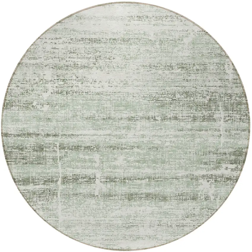 8' Sage Artichoke Green And Ivory Round Abstract Washable Indoor Outdoor Area Rug Photo 3