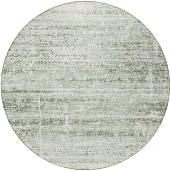 8' Sage Artichoke Green And Ivory Round Abstract Washable Indoor Outdoor Area Rug Photo 3