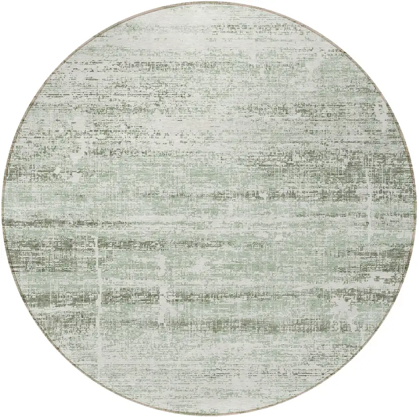 8' Sage Artichoke Green And Ivory Round Abstract Washable Indoor Outdoor Area Rug Photo 3