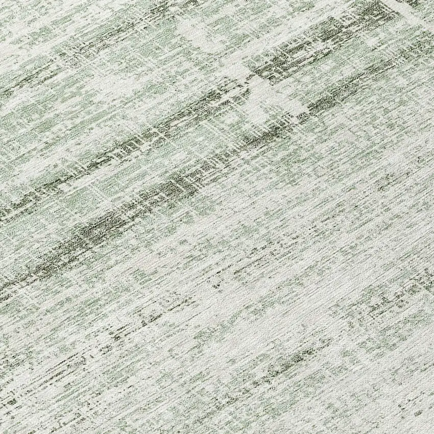 8' Sage Artichoke Green And Ivory Round Abstract Washable Indoor Outdoor Area Rug Photo 7