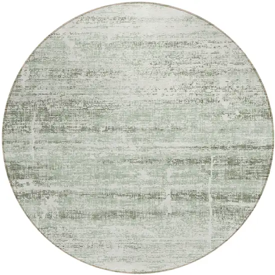 8' Sage Artichoke Green And Ivory Round Abstract Washable Indoor Outdoor Area Rug Photo 1