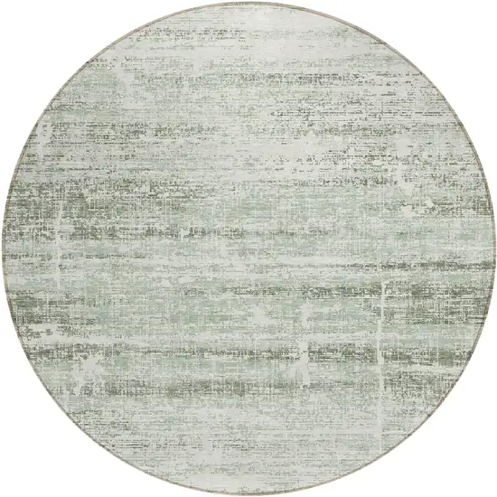 8' Sage Artichoke Green And Ivory Round Abstract Washable Indoor Outdoor Area Rug Photo 1