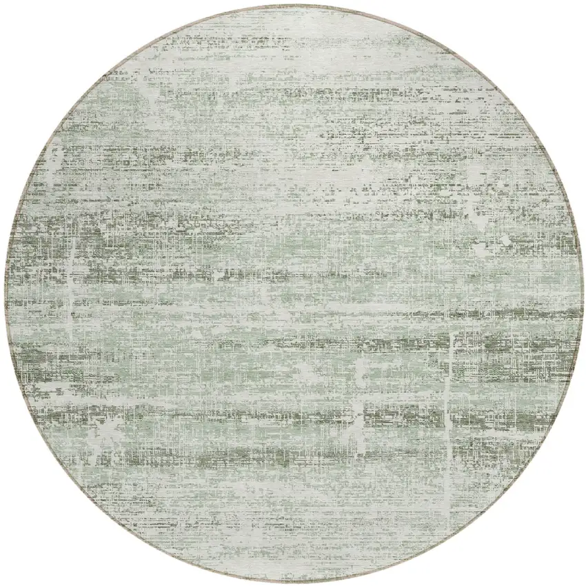 8' Sage Artichoke Green And Ivory Round Abstract Washable Indoor Outdoor Area Rug Photo 1
