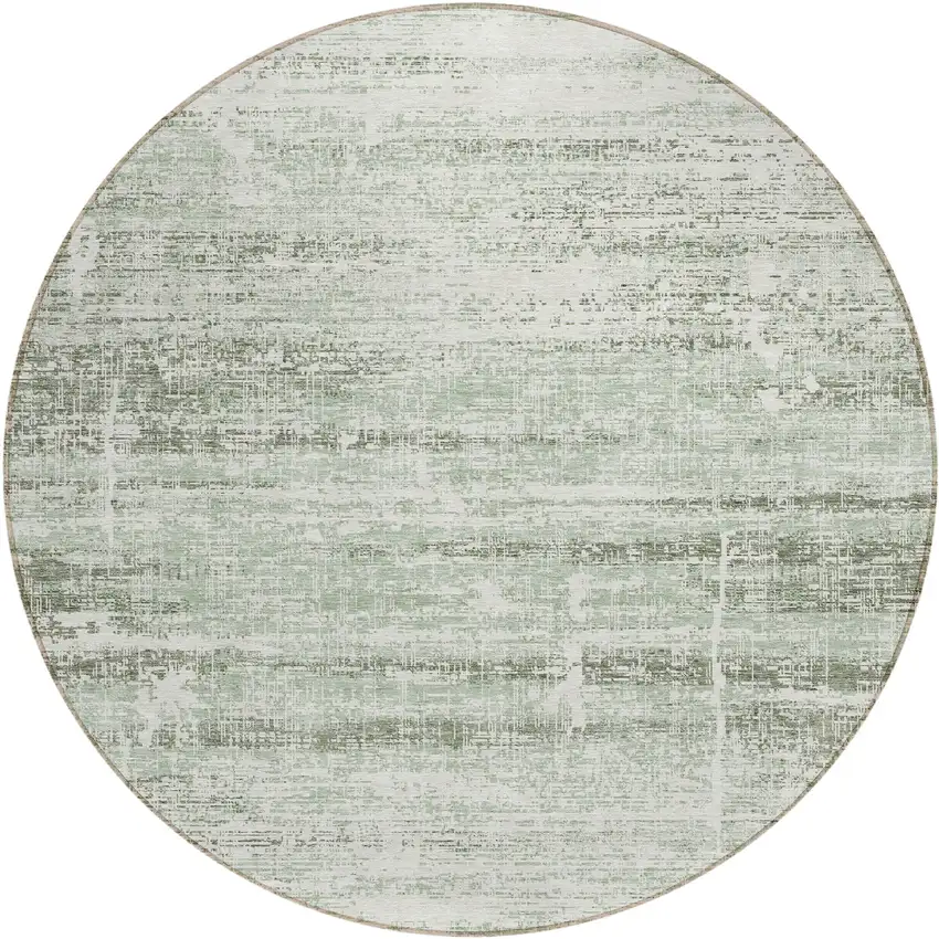 8' Sage Artichoke Green And Ivory Round Abstract Washable Indoor Outdoor Area Rug Photo 1