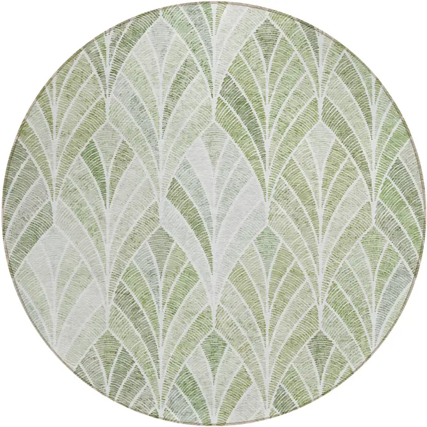 8' Sage Artichoke Green And Mint Green Round Geometric Washable Indoor Outdoor Area Rug Photo 2