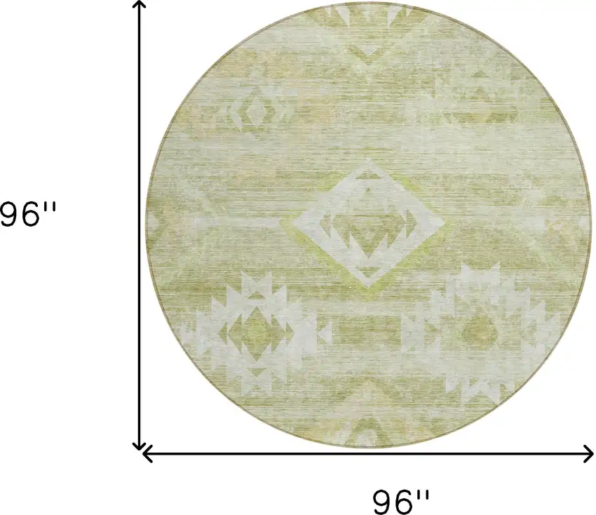 8' Sage Artichoke Green And Mint Green Round Southwestern Washable Indoor Outdoor Area Rug Photo 3