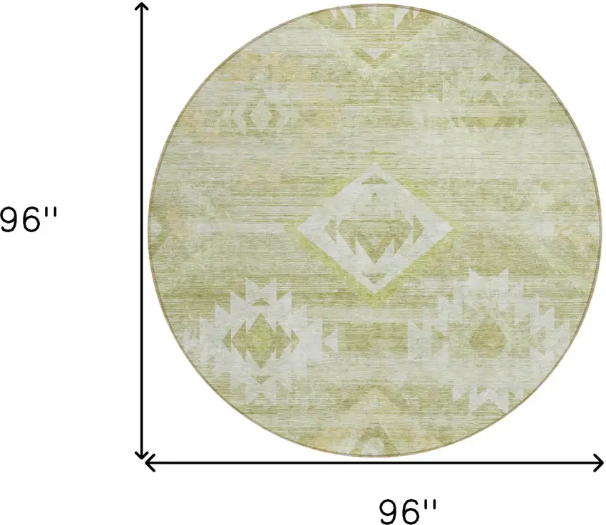 8' Sage Artichoke Green And Mint Green Round Southwestern Washable Indoor Outdoor Area Rug Photo 3