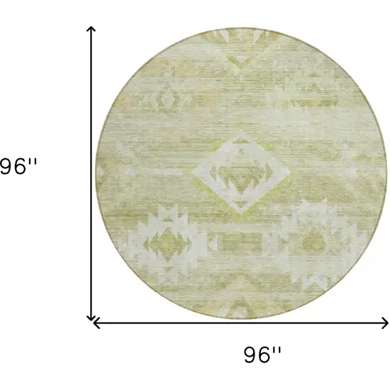 8' Sage Artichoke Green And Mint Green Round Southwestern Washable Indoor Outdoor Area Rug Photo 3