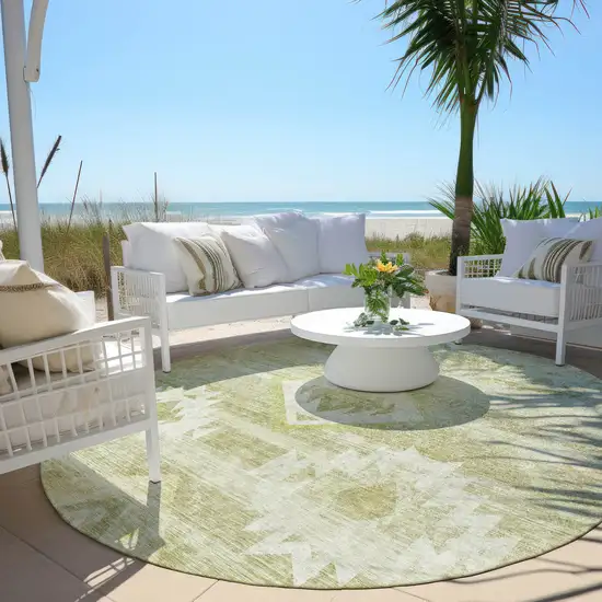8' Sage Artichoke Green And Mint Green Round Southwestern Washable Indoor Outdoor Area Rug Photo 6