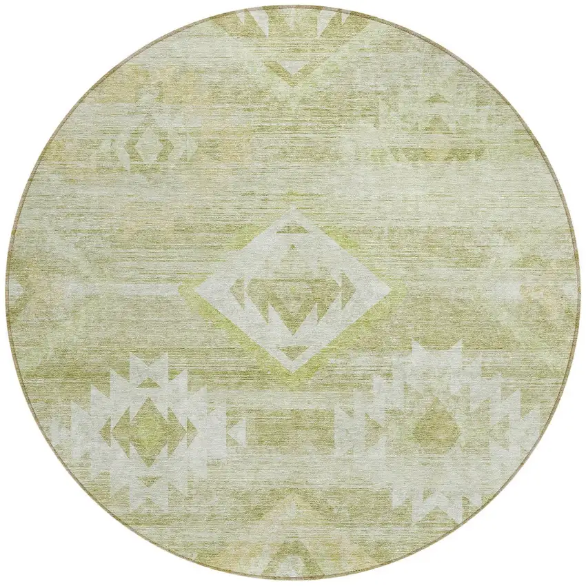 8' Sage Artichoke Green And Mint Green Round Southwestern Washable Indoor Outdoor Area Rug Photo 5