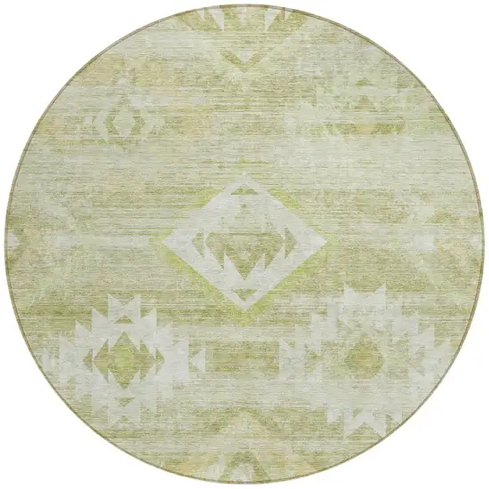 8' Sage Artichoke Green And Mint Green Round Southwestern Washable Indoor Outdoor Area Rug Photo 5