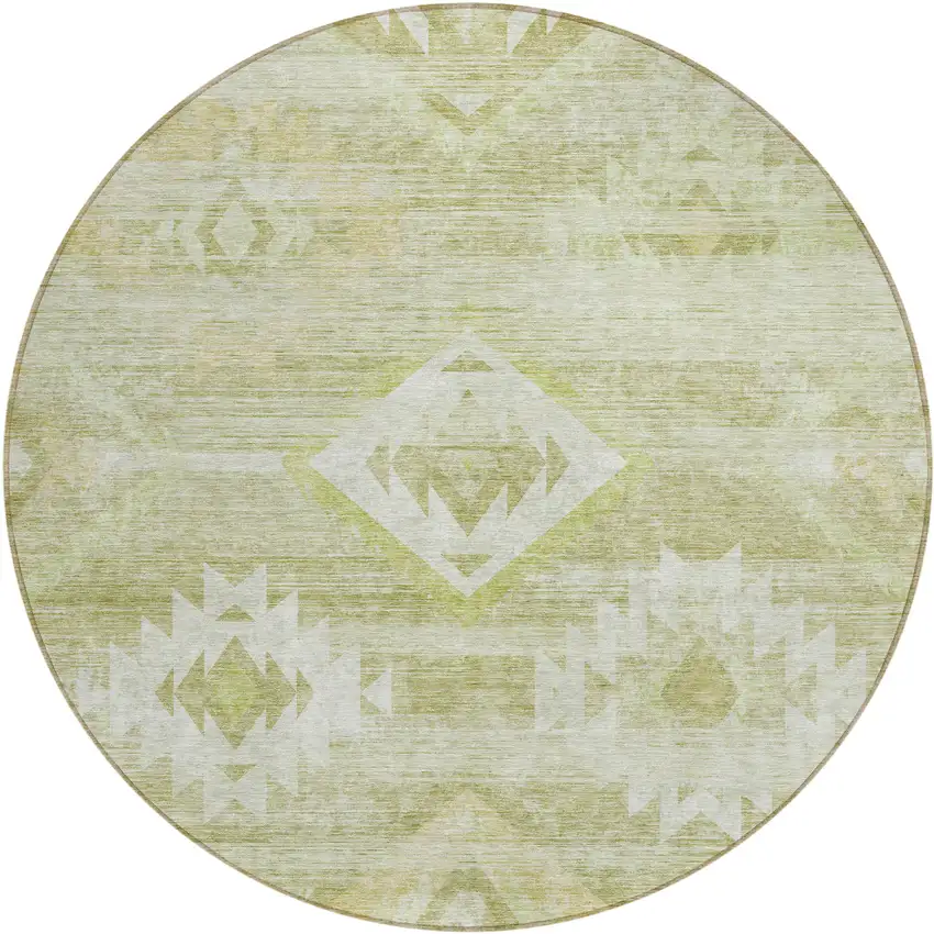 8' Sage Artichoke Green And Mint Green Round Southwestern Washable Indoor Outdoor Area Rug Photo 2