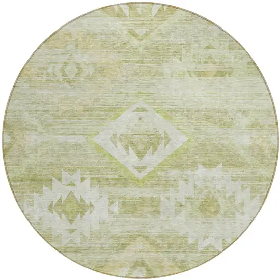 8' Sage Artichoke Green And Mint Green Round Southwestern Washable Indoor Outdoor Area Rug Photo 2