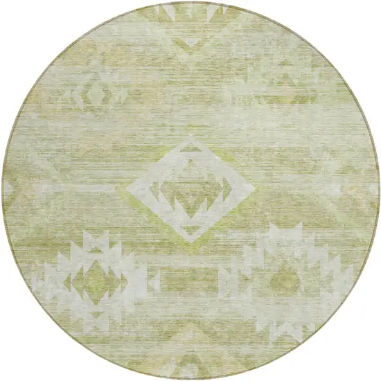 8' Sage Artichoke Green And Mint Green Round Southwestern Washable Indoor Outdoor Area Rug Photo 2