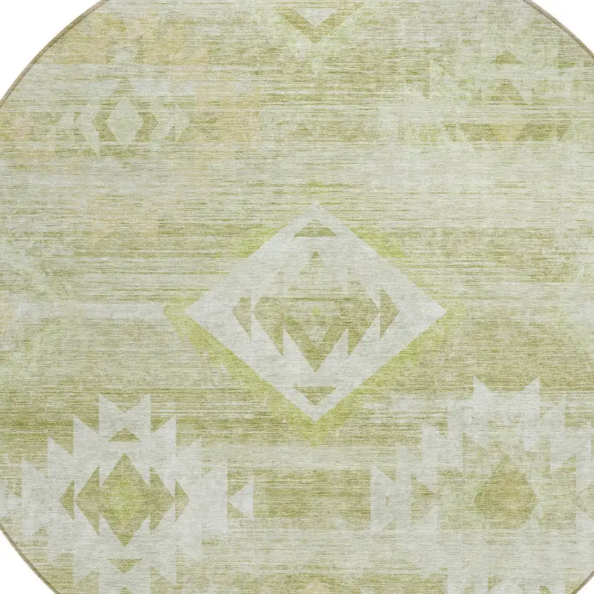 8' Sage Artichoke Green And Mint Green Round Southwestern Washable Indoor Outdoor Area Rug Photo 4
