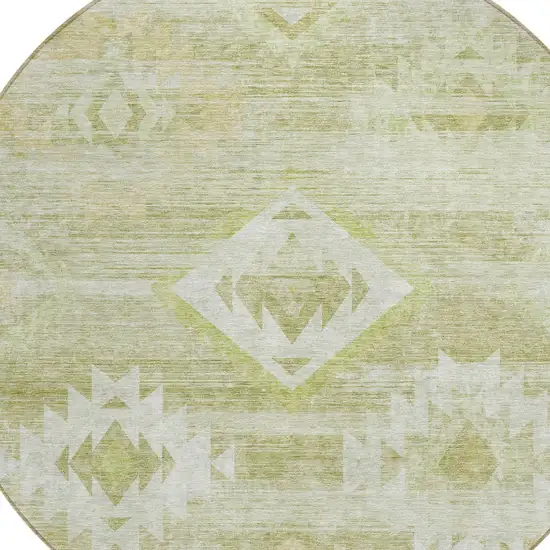 8' Sage Artichoke Green And Mint Green Round Southwestern Washable Indoor Outdoor Area Rug Photo 4