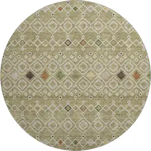 Photo of 8' Sage Beige And Gold Southwestern Washable Round Rug With UV Protection