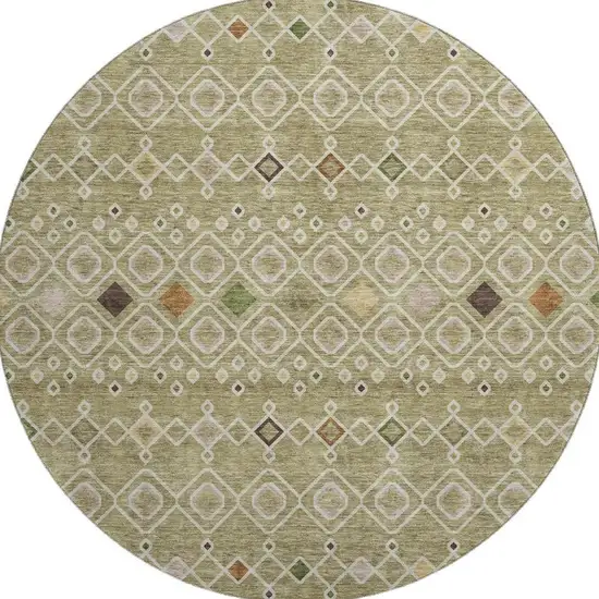 8' Sage Beige And Gold Southwestern Washable Round Rug With UV Protection Photo 3