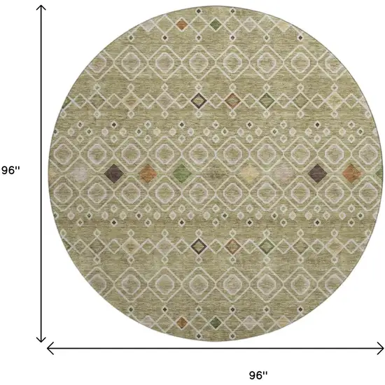8' Sage Beige And Gold Southwestern Washable Round Rug With UV Protection Photo 9