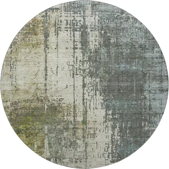 8' Sage Beige And Gray Abstract Washable Round Rug With UV Protection Photo 4