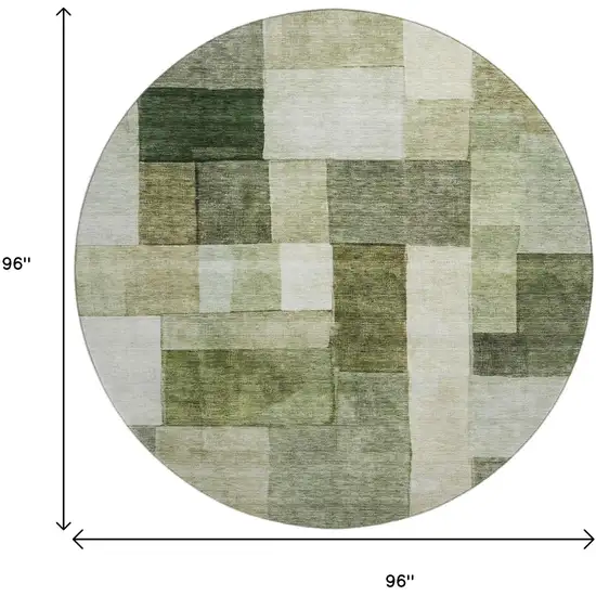 8' Sage Beige And Gray Geometric Washable Round Rug With UV Protection Photo 9