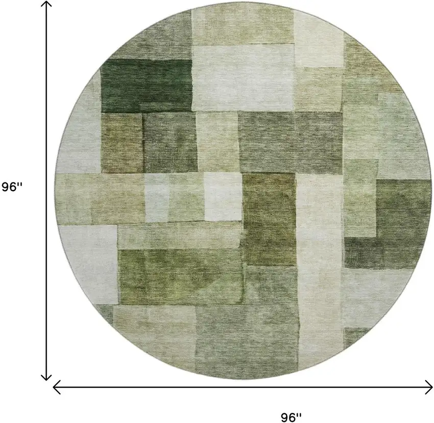 8' Sage Beige And Gray Geometric Washable Round Rug With UV Protection Photo 9