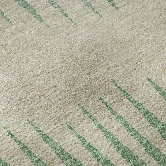 8' Sage Beige And Silver Striped Washable Round Rug With UV Protection Photo 9