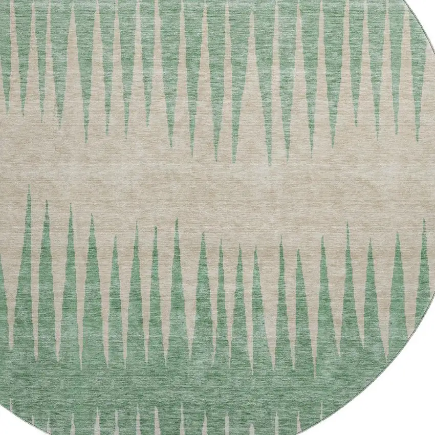 8' Sage Beige And Silver Striped Washable Round Rug With UV Protection Photo 3