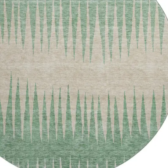 8' Sage Beige And Silver Striped Washable Round Rug With UV Protection Photo 3