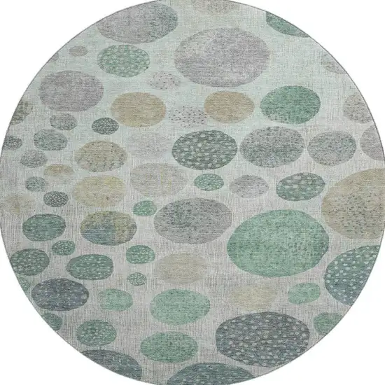 8' Sage Beige And Tan Geometric Washable Round Rug With UV Protection Photo 4