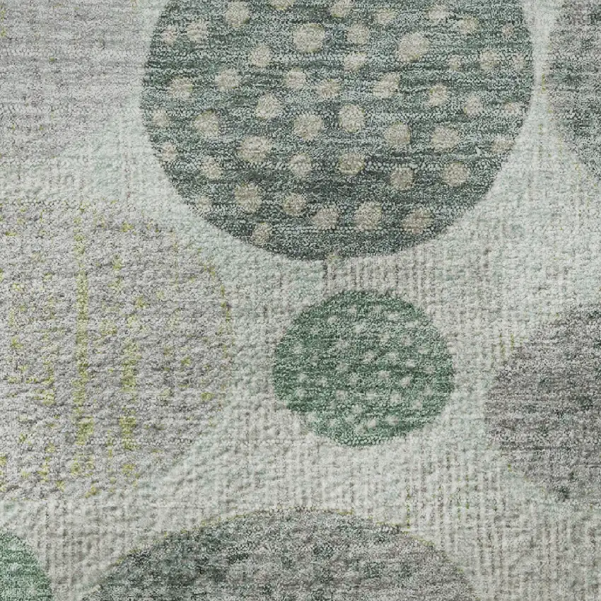 8' Sage Beige And Tan Geometric Washable Round Rug With UV Protection Photo 9